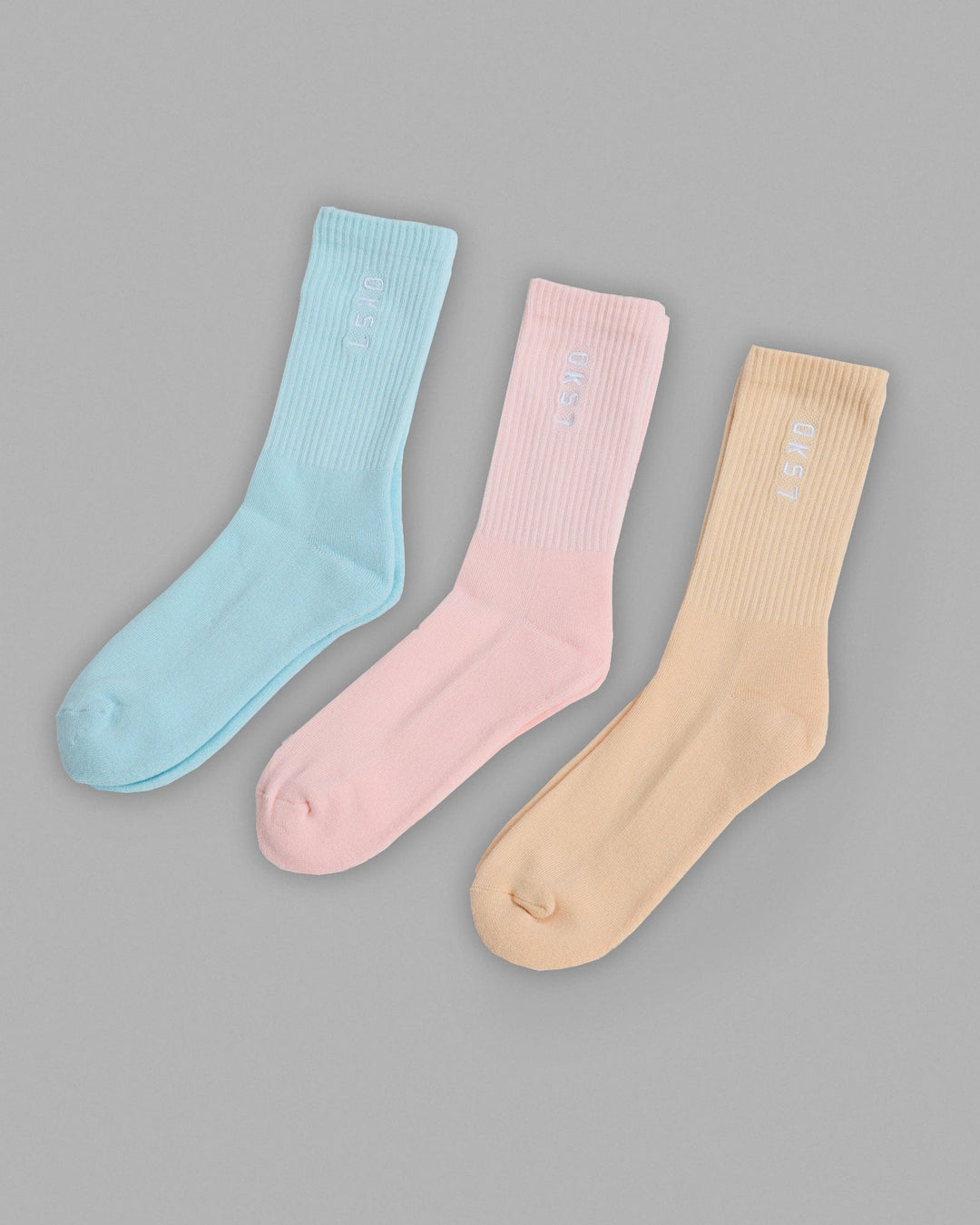 Signal 3 Pack Crew Socks - Pastel-Blue-Pink-Orange