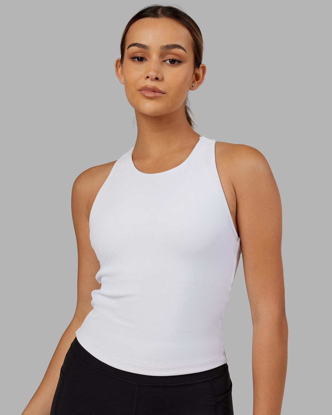 Flow Ribbed Shelf Bra Performance Tank - White