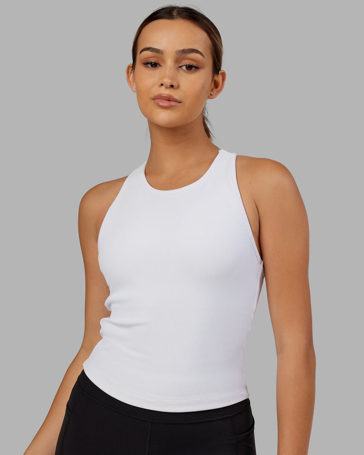 Flow Ribbed Shelf Bra Performance Tank - White
